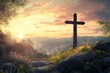 © ImronDesign - Religious representation with cross and nature landscape background , ai