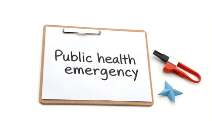 The text Public health emergency written on a clipboard isolated with white highlights, png