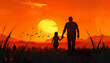 © sennauli - Silhouette of a Father and Daughter Holding Hands at Sunset
