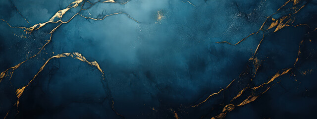 Wall Mural - A blue and gold marble wall with a gold and blue swirl pattern