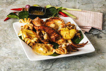 Canvas Print - Asian grilled seafood mix plate