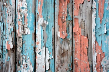 Wall Mural - Weathered Boards. Grunge Texture of Cracked Wooden Plank with Peeling Paint Background