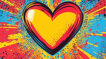 A vibrant heart graphic with bold colors and dynamic background elements.