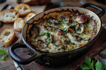 Sticker - Sizzling escargot in garlic butter sauce, garnished with parsley, ready to serve