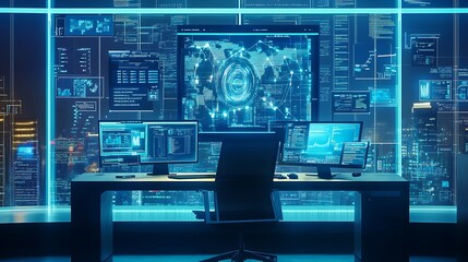 Poster - High-tech smart home office with AI-enhanced productivity tools and augmented reality collaboration