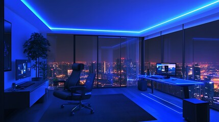 Poster - High-tech smart home office with AI-enhanced productivity tools and augmented reality collaboration