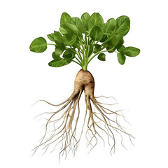 Wall Mural - Fingerroot Plant with Robust Roots Isolated on Clean White Background