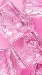 Sticker -  Close-up of pink ice cubes background