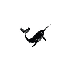 Poster - Silhouette narwhal. Vector illustration of a black silhouette narwhal isolated on white. Logo icon, side view.