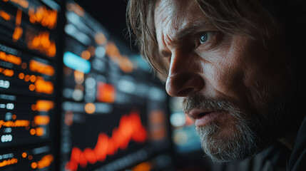 Poster - desperate trader staring at multiple screens showing severe stock market decline, red graphs and rea