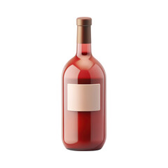 3D illustration of a red wine bottle with a blank label in a front view. The realistic design is ideal for branding and advertising purposes. Isolated on transparent background, png.