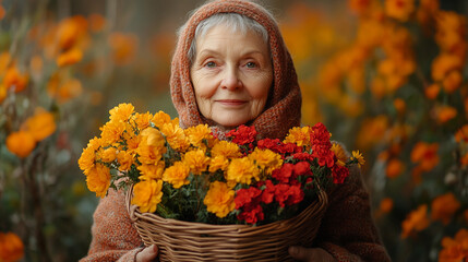 Conceptual photo with senior elderly man woman devoted to older people care support help day