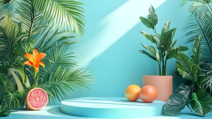 Poster - Vibrant 3D Rendered Turquoise Background with Copy Space for Joyful Designs