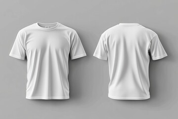 white t-shirt template, front and back view illustration isolated on grey background