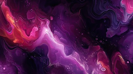 Poster - Deep purples and magentas flow together in a rich, abstract fluid art pattern, full of depth and movement.
