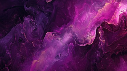 Poster - Deep purples and magentas flow together in a rich, abstract fluid art pattern, full of depth and movement.