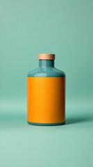 Wall Mural - A bottle with a green and yellow label sits on a green background