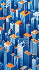 Wall Mural - A vibrant cityscape featuring blue buildings with orange rooftops.