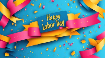 Wall Mural - Colorful Labor Day Celebration Design with Festive Ribbons