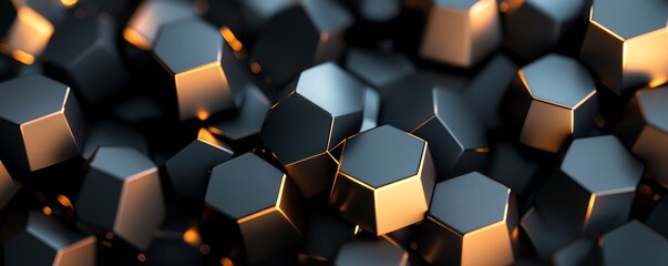 Sticker - Abstract background with black and golden hexagons