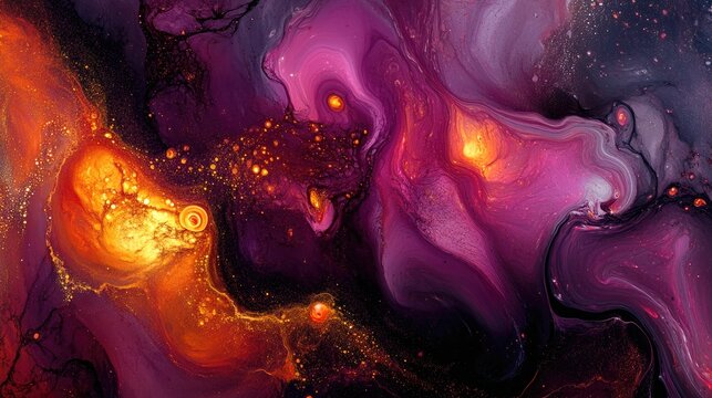 Energetic abstract fluid art with intense colors and a spacious area for text