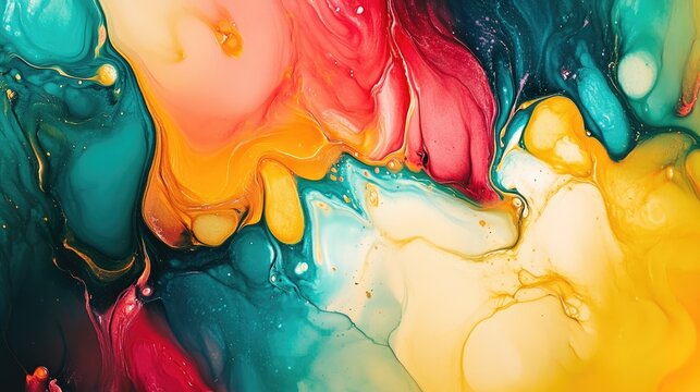 Energetic abstract fluid art with intense colors and a spacious area for text