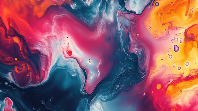 Vibrant fluid art pattern with bold colors and ample space for text