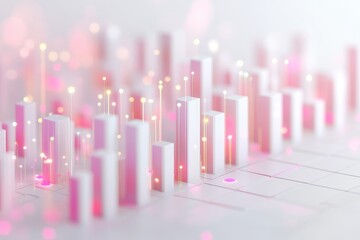 Aufkleber - Abstract representation of data analysis with 3D bar charts and glowing particles, symbolizing modern technology and analytics.