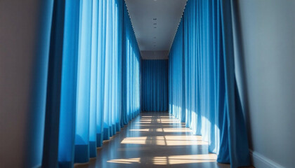 Wall Mural - interior in a room with blue curtain