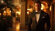 © Saltanat - Elegant Man in Tuxedo Posing in Luxurious Setting