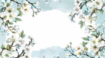 Sticker - A floral border design featuring white blossoms on a soft blue background.