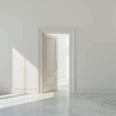 Wall Mural - A serene interior featuring an open door with sunlight streaming in.