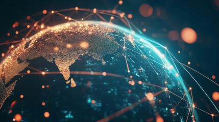 Poster - Abstract digital planet Earth with glowing connections and data network, global connectivity concept background for business or technology themes.