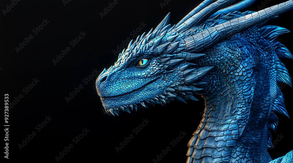 Majestic Blue Dragon with Intricate Scales and Horns, Featuring a ...