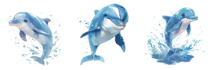 A playful dolphin leaping in watercolor style isolated on a transparent background