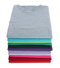 Wall Mural - Stack of clean colorful t-shirts isolated on white