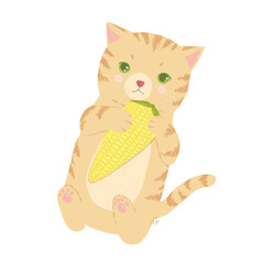 orange cat holding corn in pencil color cartoon style