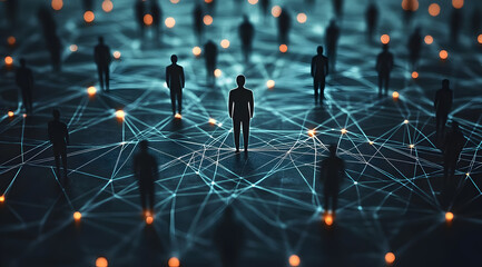 Poster - Abstract representation of connection and networking among diverse people in a digital landscape with glowing lines.