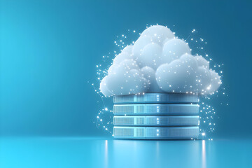 Poster - A cloud represents data storage, surrounded by glowing elements, symbolizing modern technology and innovation in data management.