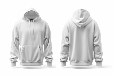 Wall Mural - Blank white hoodie sweatshirt long sleeve front and back view mockup with clipping path, hoody for design mockup for print, isolated on grey background, 3d rendering