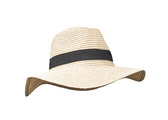 Summer straw hat png isolated (clipping path) on white background in Panama fashion hat style for summer beach vacation sun screen protection for both men and women