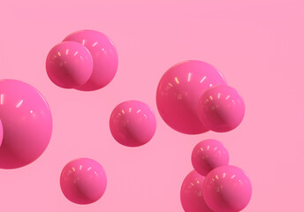 Sticker - Geometric 3d rendering spheres realistic pink backdrop Suspended balls, abstract elegant background balls or particles 3D image rendering