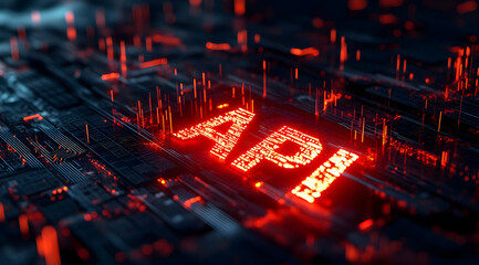 Poster - Futuristic digital background with glowing API text on a circuit board, showcasing technology and connectivity.