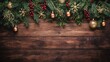 © BYAI - Festive holiday greenery and decorations on a rustic wooden background