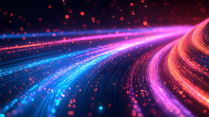 Vibrant light trails in bright pink and blue hues create a dynamic, energetic background perfect for technology and design themes.