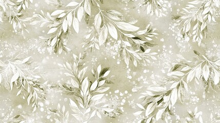 Poster - Soft green botanical pattern featuring delicate leaves and subtle textures in a tranquil design
