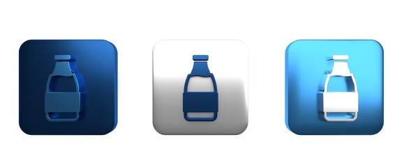 Poster - Colorful Closed glass bottle with milk icon isolated on white background. Square button. 3D render illustration