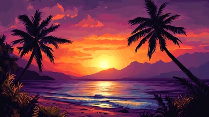 Sunset landscape on a tropical beach