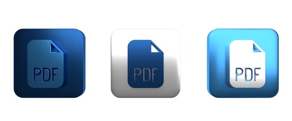Fototapete - Colorful PDF file document. Download pdf button icon isolated on white background. PDF file symbol. Square button. 3D render illustration
