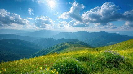 Wall Mural - A beautiful mountain landscape with a cloudy sky and a few trees